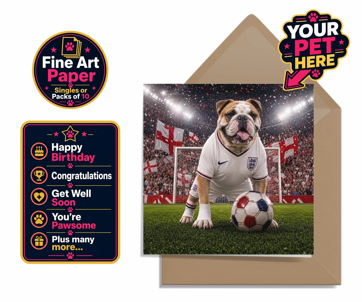 Personalised Football Paw Palyer dog premium greetings cards featuring a charming portrait that captures the spirit of your canine companion