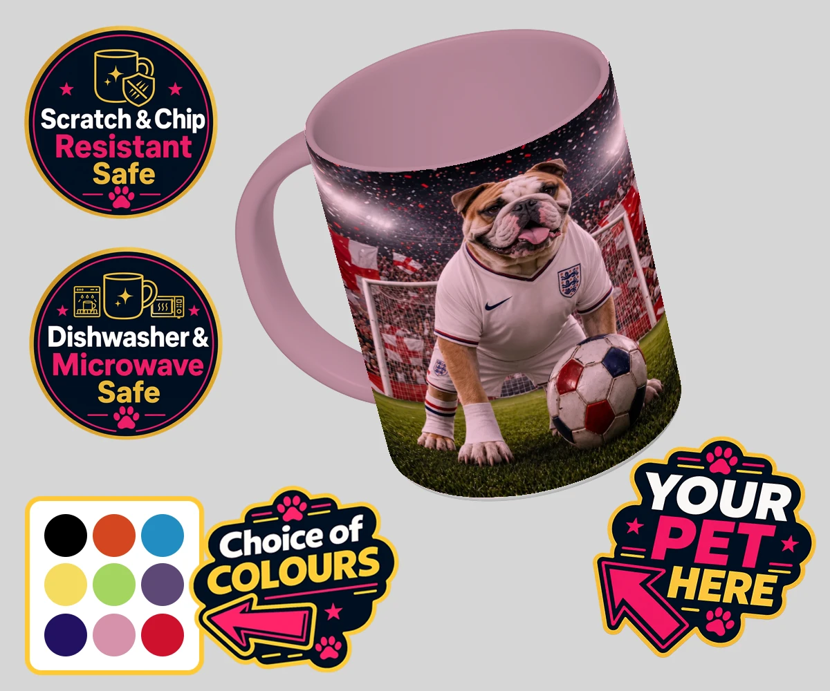 Personalised Football Paw Palyer dog coloured photo mugs featuring a charming portrait that captures the spirit of your canine companion