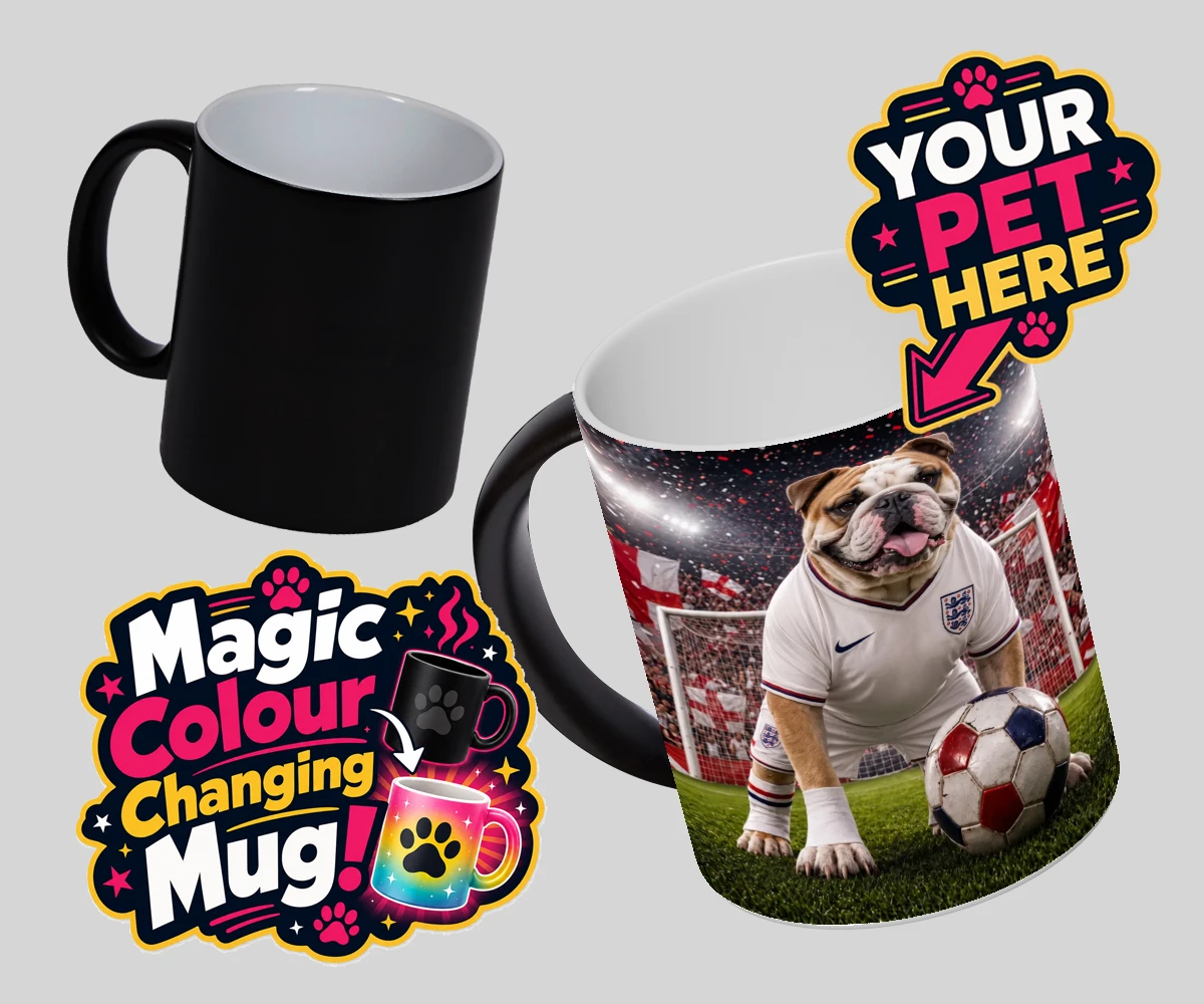 Personalised Football Paw Palyer dog magic photo mugs featuring a charming portrait that captures the spirit of your canine companion