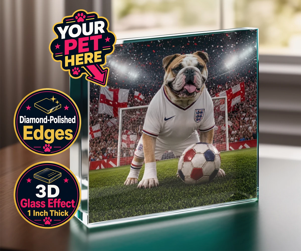 Personalised Football Paw Palyer dog acrylic prisms featuring a charming portrait that captures the spirit of your canine companion
