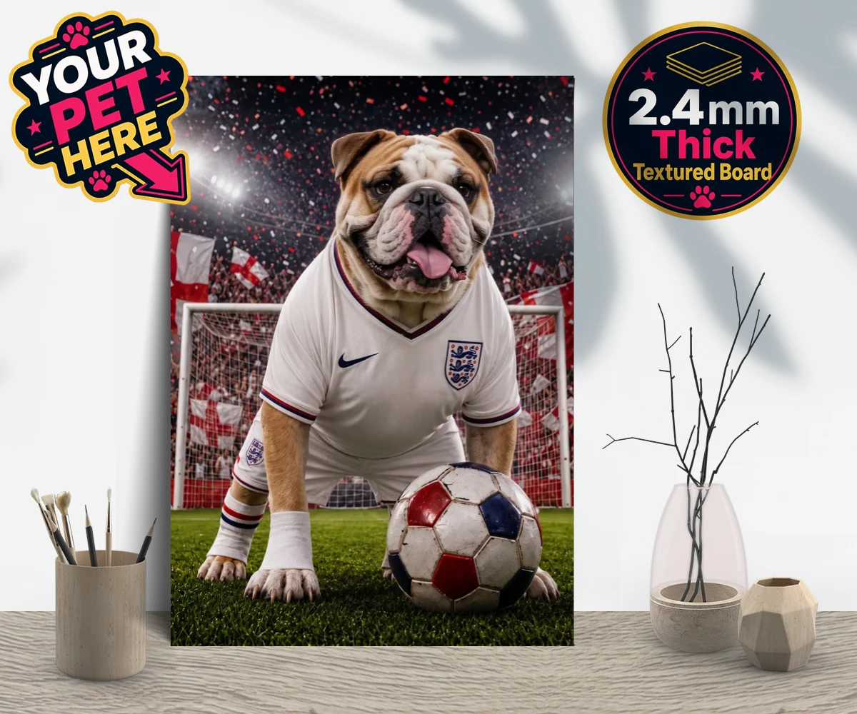 Personalised Football Paw Palyer dog gallery boards featuring a charming portrait that captures the spirit of your canine companion