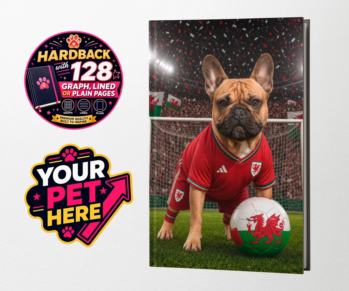 Personalised Wales Footballer dog hardback notebooks featuring meet Wales Footballer, a delightful tribute to your beloved canine com