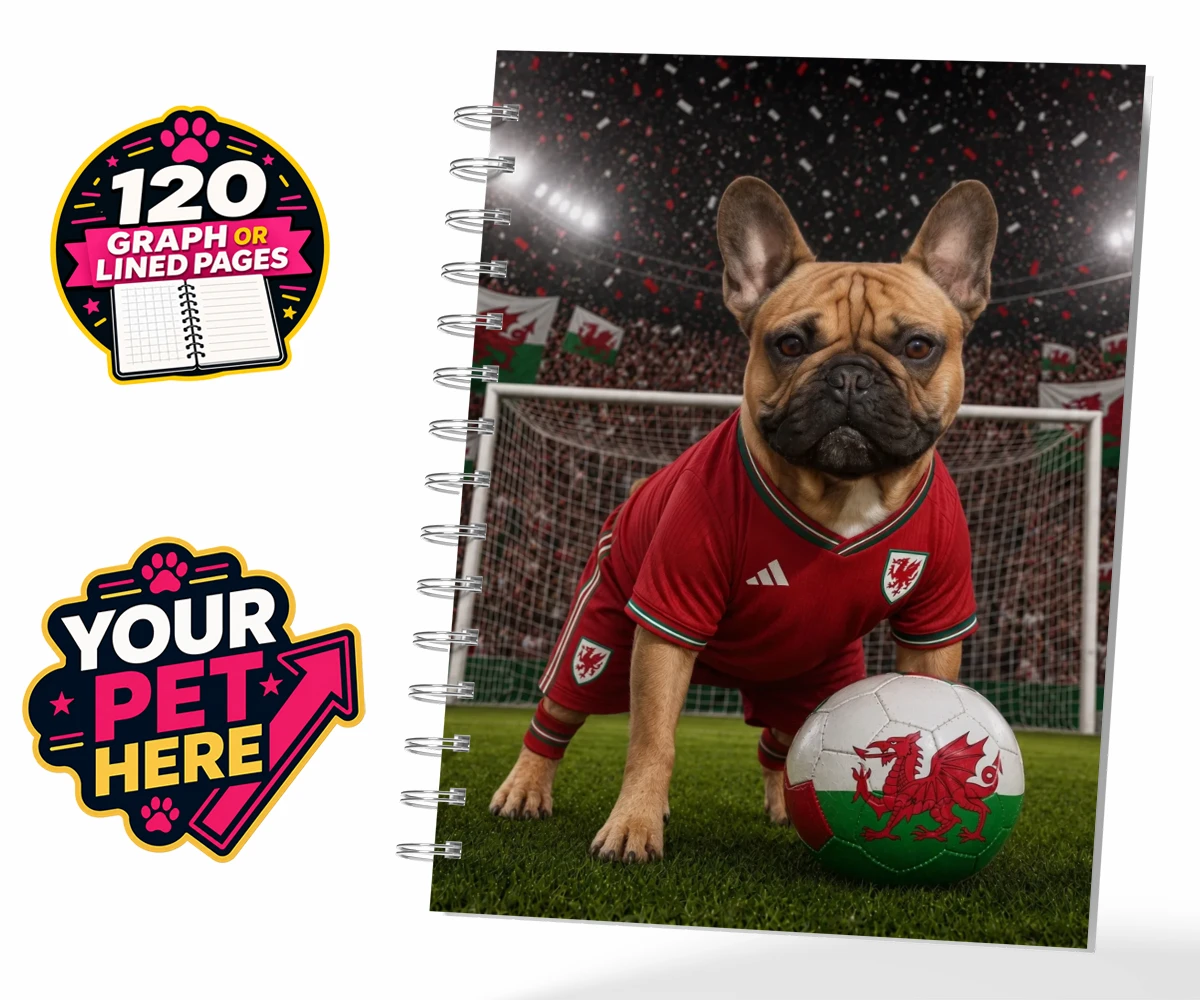 Personalised Wales Footballer dog spiral notebook featuring meet Wales Footballer, a delightful tribute to your beloved canine com