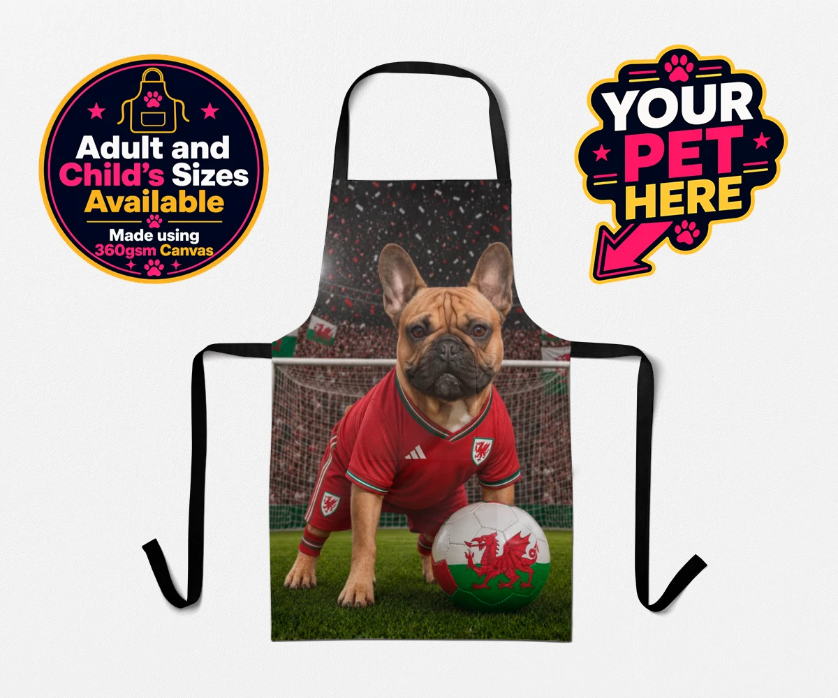 Personalised Wales Footballer dog aprons featuring meet Wales Footballer, a delightful tribute to your beloved canine com