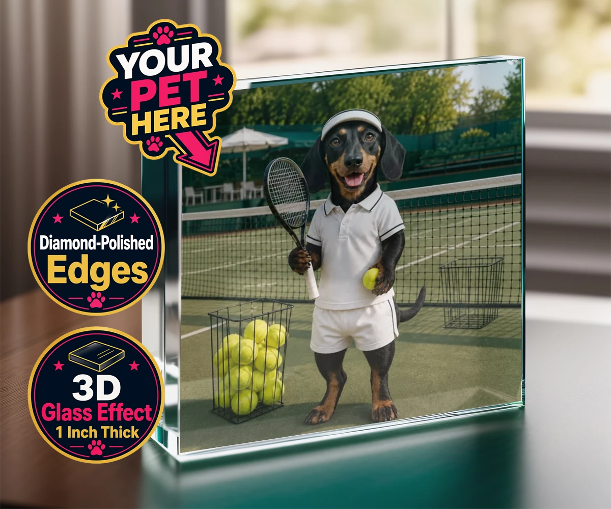 Personalised Tennis Paw Star dog acrylic prisms featuring the playful pooch capturing the spirit of your favourite sports champi