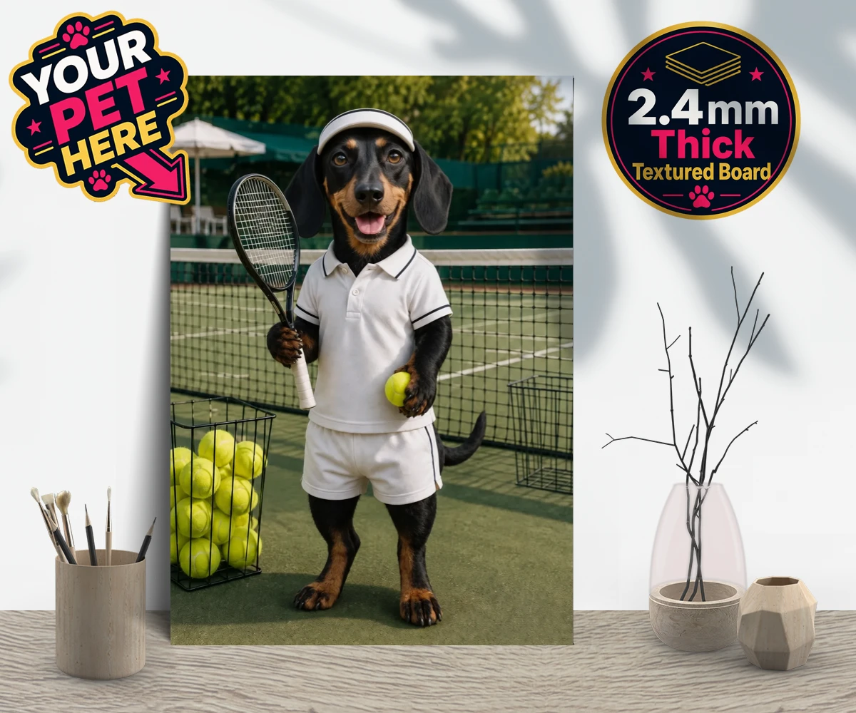 Personalised Tennis Paw Star dog gallery boards featuring the playful pooch capturing the spirit of your favourite sports champi