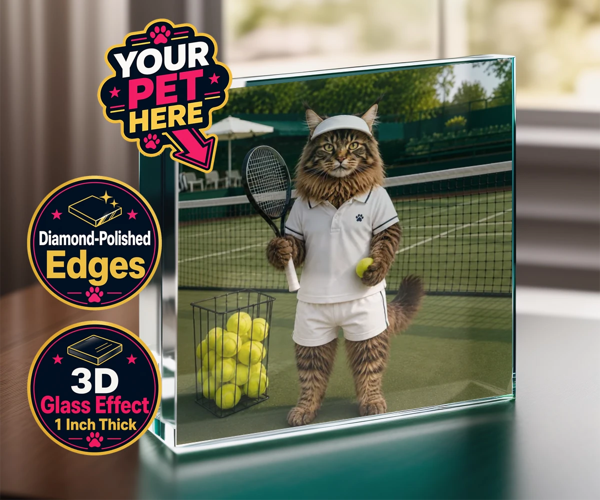 Personalised Tennis Paw Star cat acrylic prisms featuring step onto the court with our charming Tennis Paw Star!