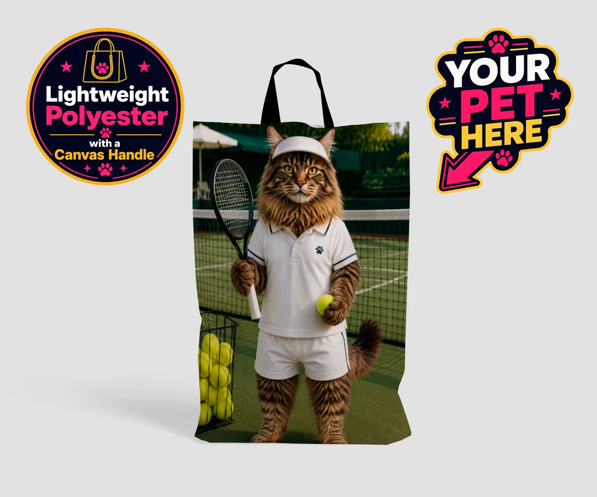 Personalised Tennis Paw Star cat shopping bags featuring step onto the court with our charming Tennis Paw Star!