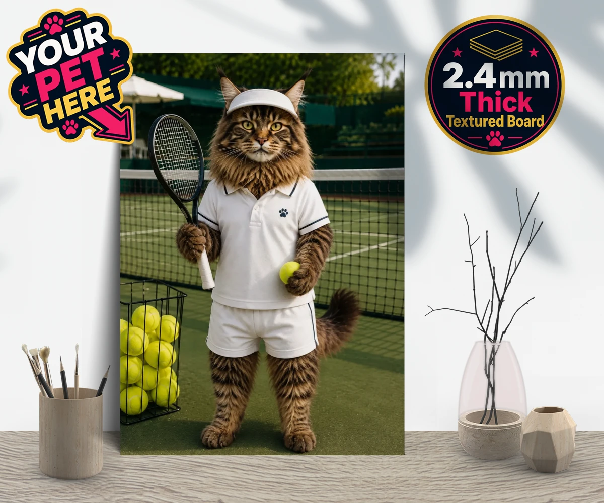Personalised Tennis Paw Star cat gallery boards featuring step onto the court with our charming Tennis Paw Star!