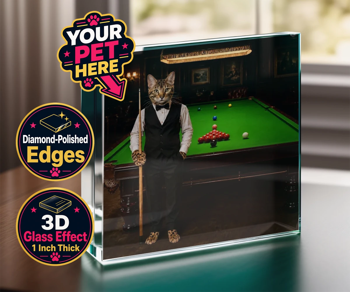 Personalised The Snooker Star cat acrylic prisms featuring a delightful cat portrait that captures the spirit of your furry frien