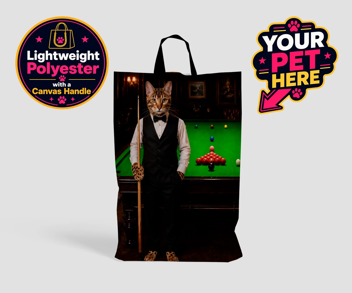 Personalised The Snooker Star cat shopping bags featuring a delightful cat portrait that captures the spirit of your furry frien
