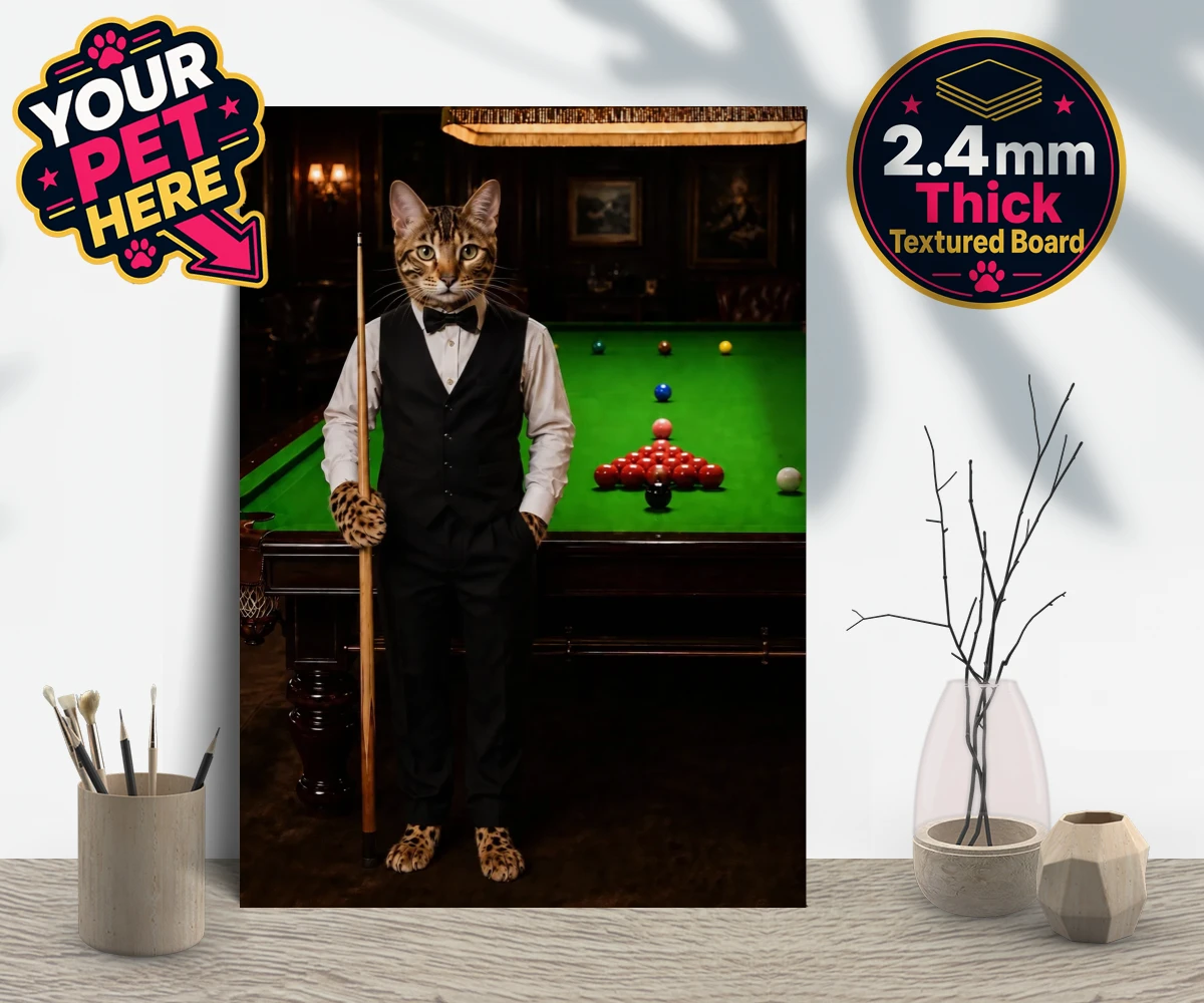 Personalised The Snooker Star cat gallery boards featuring a delightful cat portrait that captures the spirit of your furry frien