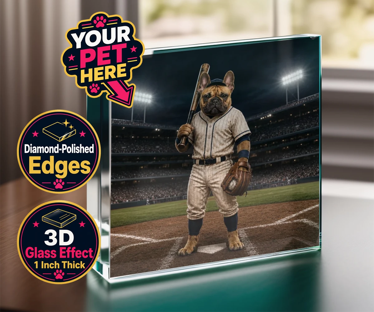 Personalised Baseball Paw Legend dog acrylic prisms featuring step up to the plate with our delightful Baseball Paw Legend portrait!