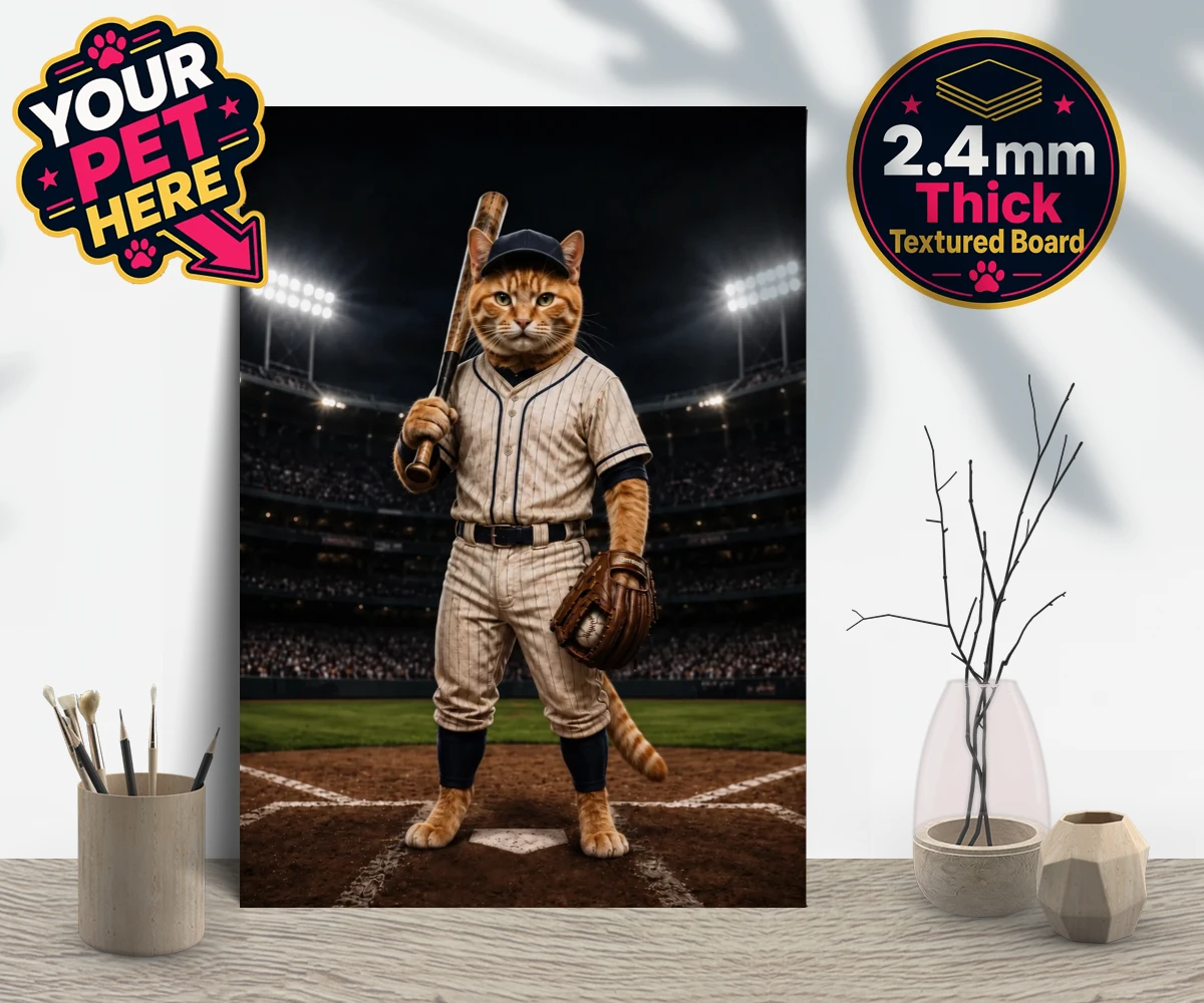 Personalised Baseball Paw Legend cat gallery boards featuring a delightful fusion of feline whimsy and sporting spirit!