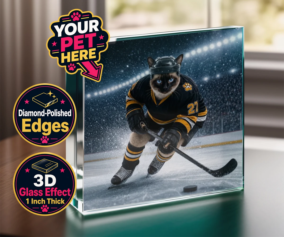 Personalised Paws on Ice cat acrylic prisms featuring meet Paws on Ice, the feline star of the rink!