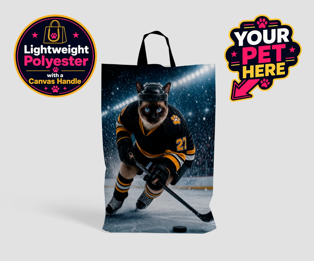 Personalised Paws on Ice cat shopping bags featuring meet Paws on Ice, the feline star of the rink!