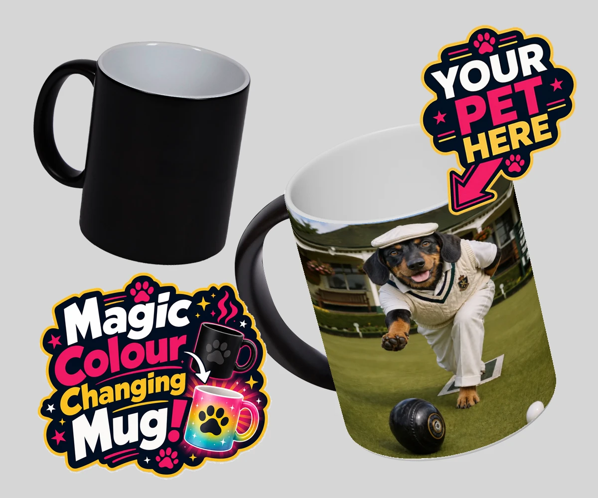 Personalised Bowls Club Champion dog magic photo mugs featuring a delightful tribute to your beloved canine companion and their unmatc