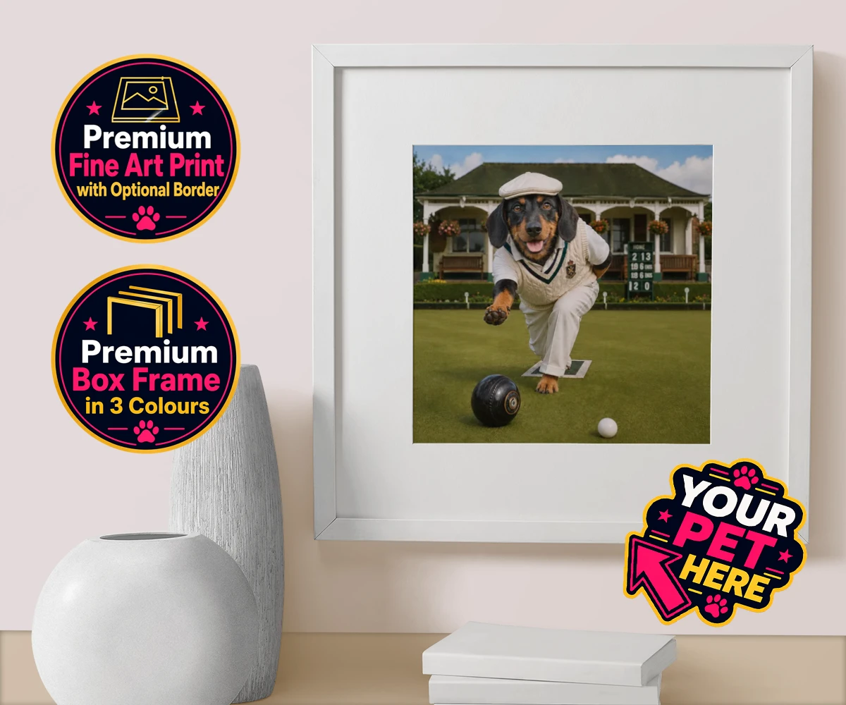 Personalised Bowls Club Champion dog box framed print featuring a delightful tribute to your beloved canine companion and their unmatc