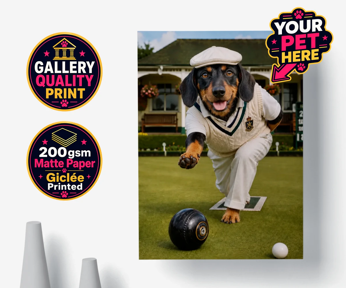 Personalised Bowls Club Champion dog premium poster print featuring a delightful tribute to your beloved canine companion and their unmatc