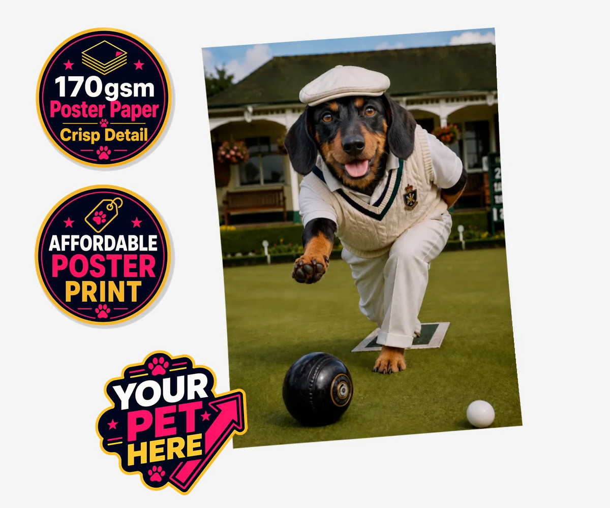 Personalised Bowls Club Champion dog standard poster print featuring a delightful tribute to your beloved canine companion and their unmatc