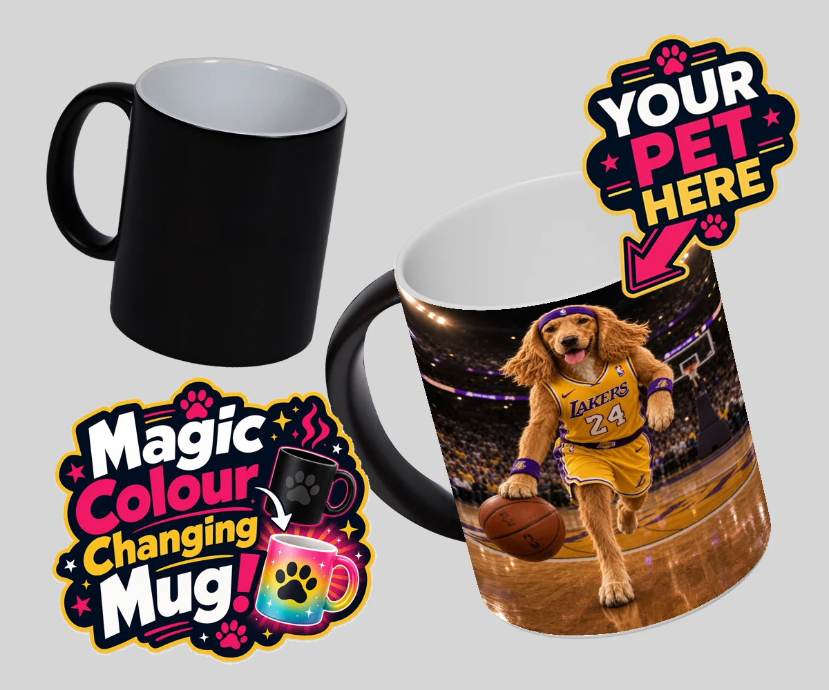 Personalised Basketball Paw Star dog magic photo mugs featuring a delightful celebration of your furry friend's athletic spirit!