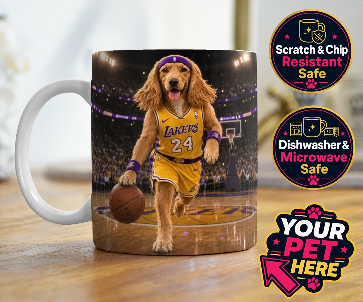Personalised Basketball Paw Star dog photo mugs featuring a delightful celebration of your furry friend's athletic spirit!