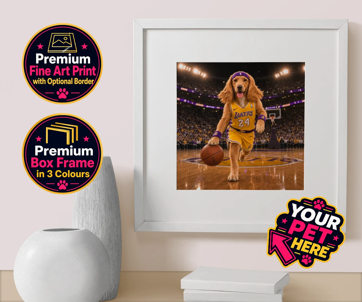 Personalised Basketball Paw Star dog box framed print featuring a delightful celebration of your furry friend's athletic spirit!