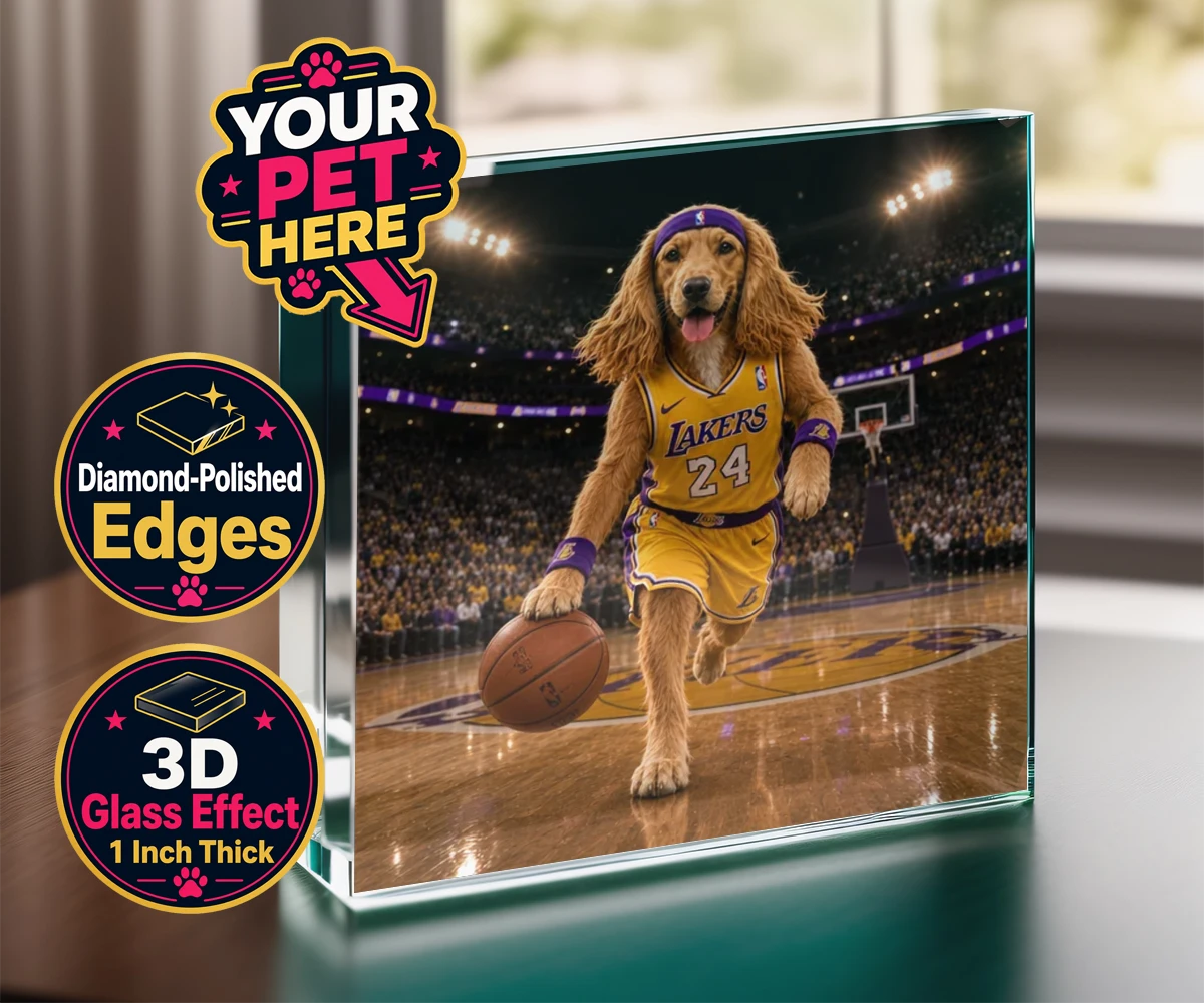 Personalised Basketball Paw Star dog acrylic prisms featuring a delightful celebration of your furry friend's athletic spirit!