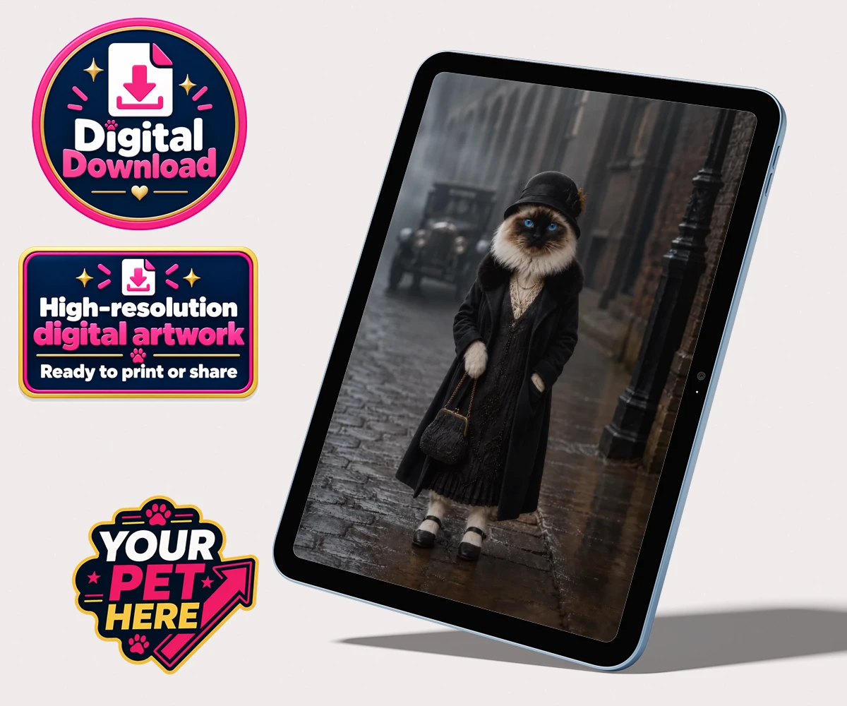 Personalised The 1920s Paw Lady cat personalised digital downloads featuring step into the enchanting world of the 1920s with this delightful portr