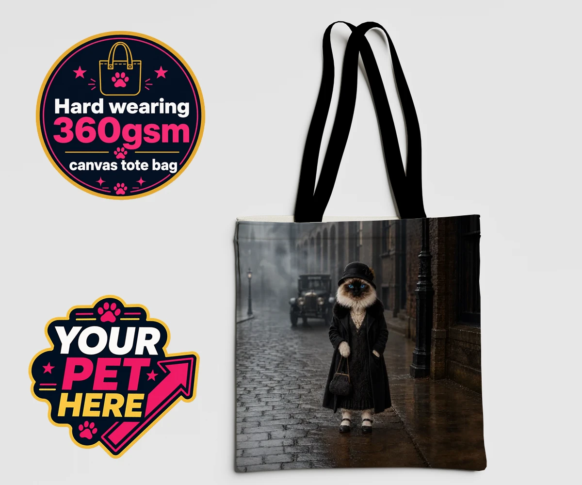 Personalised The 1920s Paw Lady cat canvas tote bags featuring step into the enchanting world of the 1920s with this delightful portr