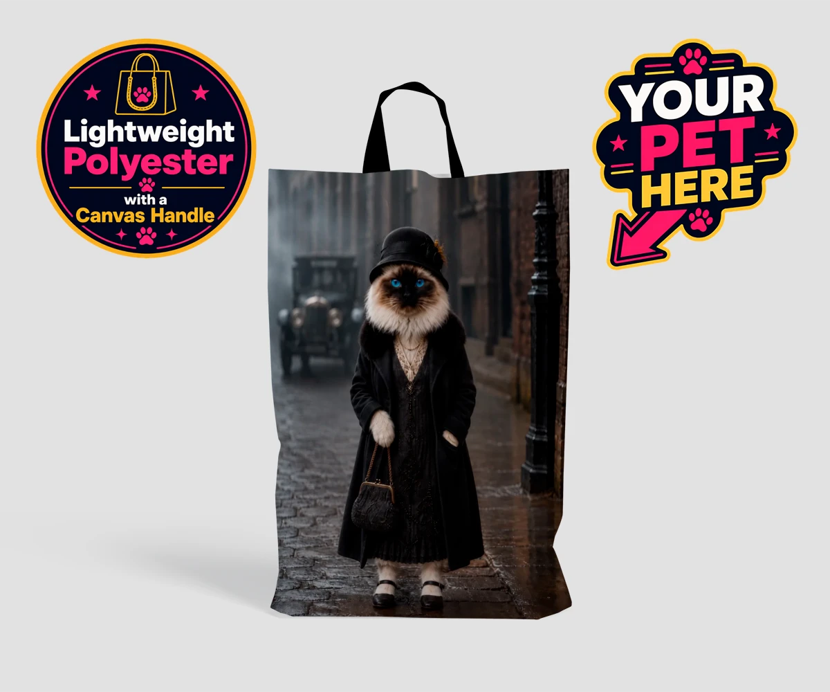 Personalised The 1920s Paw Lady cat shopping bags featuring step into the enchanting world of the 1920s with this delightful portr