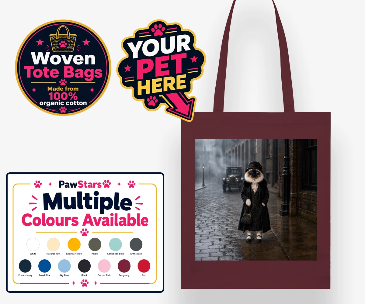 Personalised The 1920s Paw Lady cat woven tote bags featuring step into the enchanting world of the 1920s with this delightful portr