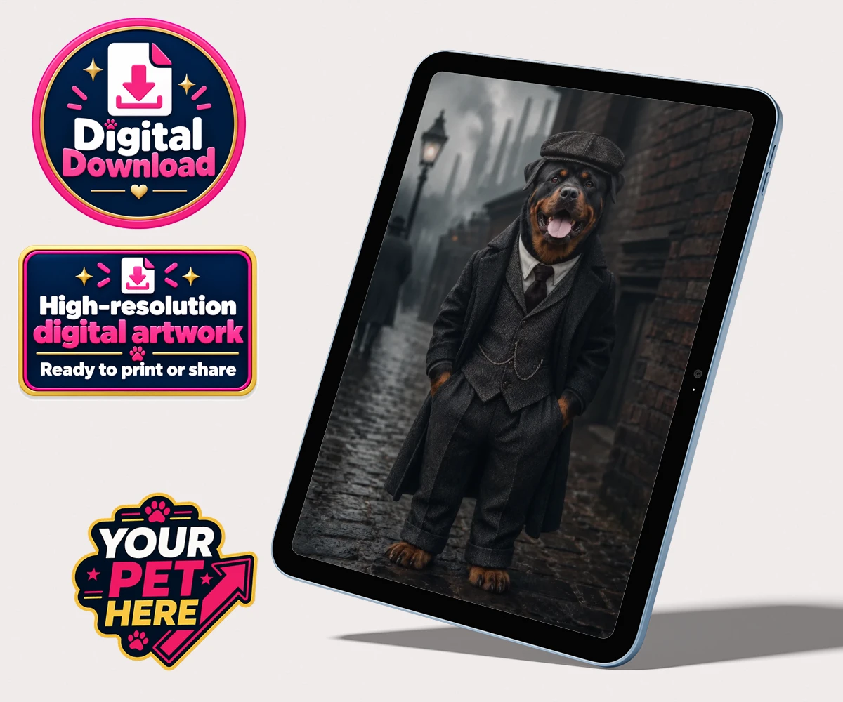 Personalised Vintage Gangster dog personalised digital downloads featuring step back in time with our Vintage Gangster portrait, where your belov