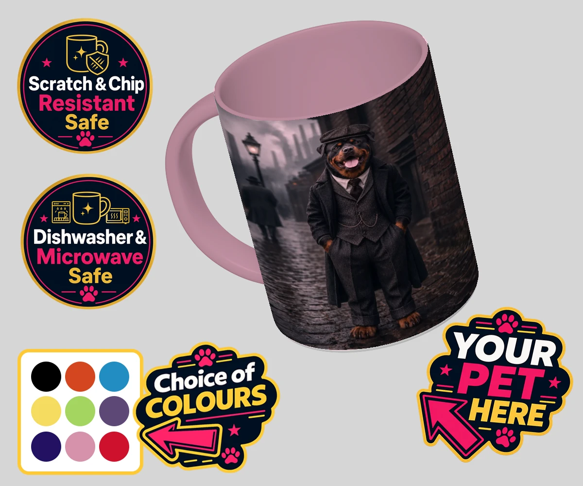 Personalised Vintage Gangster dog coloured photo mugs featuring step back in time with our Vintage Gangster portrait, where your belov