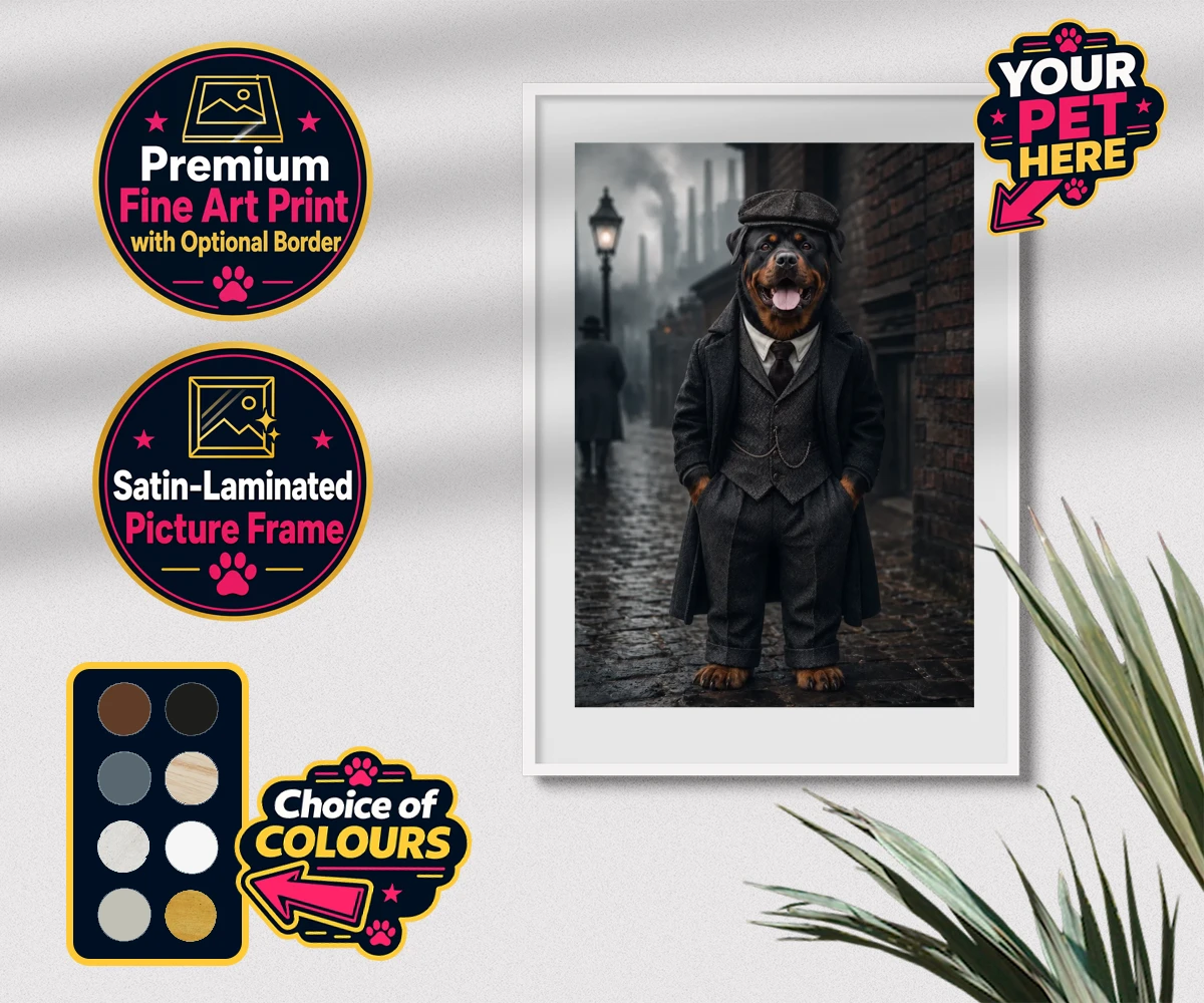 Personalised Vintage Gangster dog premium framed print featuring step back in time with our Vintage Gangster portrait, where your belov