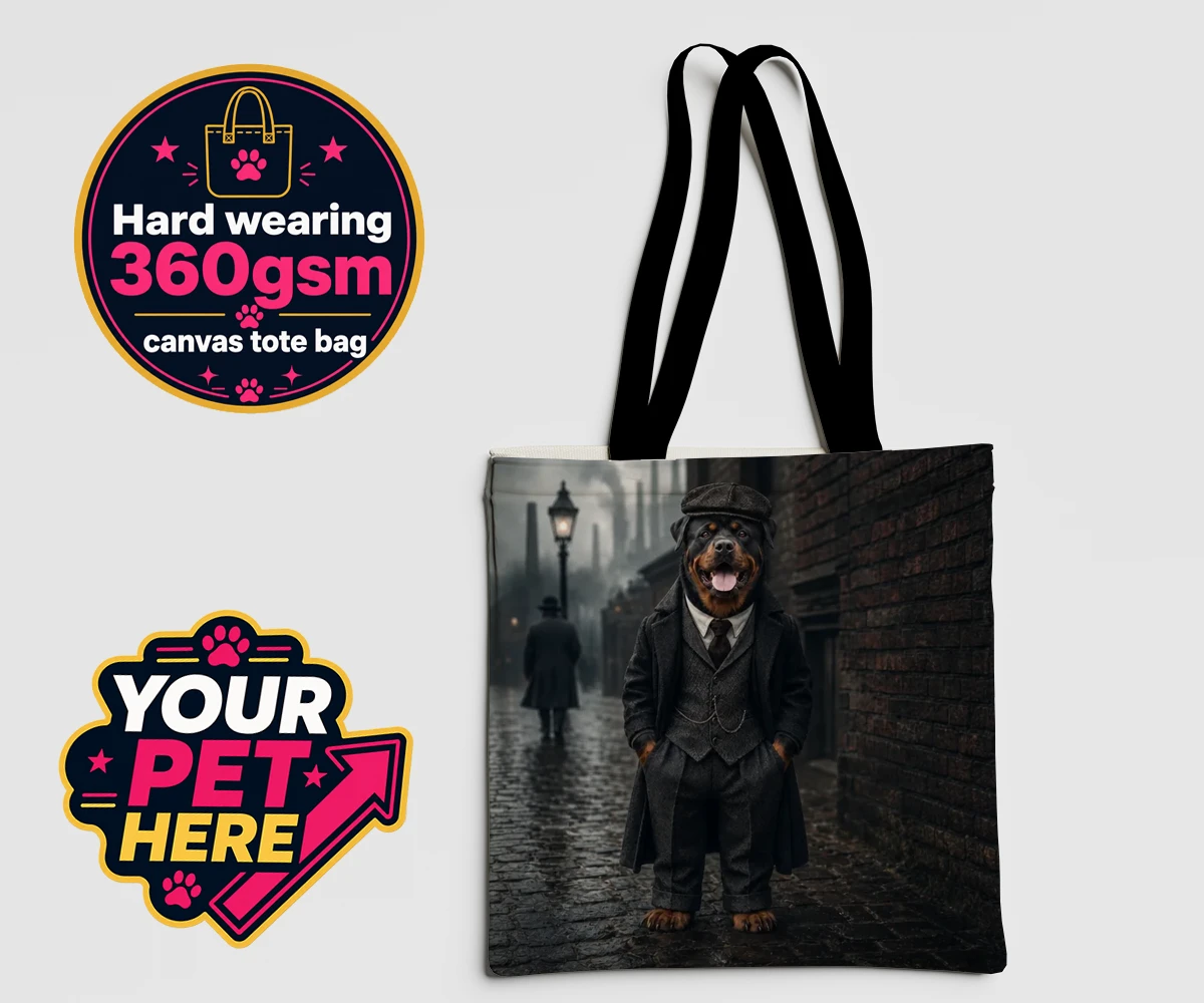 Personalised Vintage Gangster dog canvas tote bags featuring step back in time with our Vintage Gangster portrait, where your belov