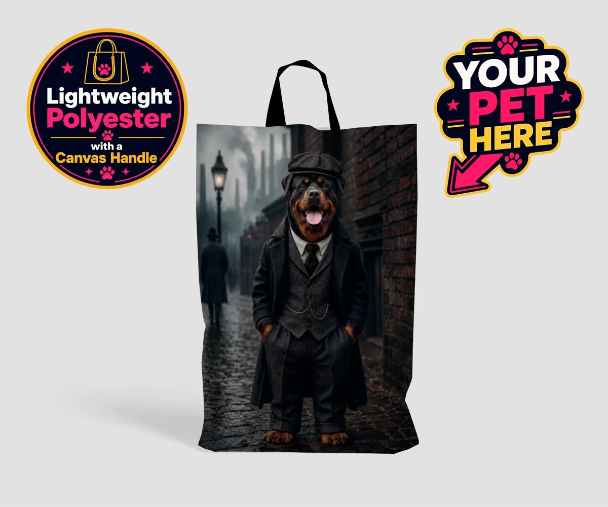Personalised Vintage Gangster dog shopping bags featuring step back in time with our Vintage Gangster portrait, where your belov