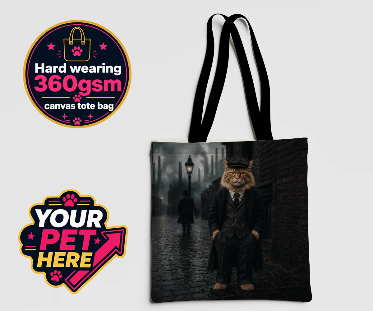 Personalised Vintage Gangster cat canvas tote bags featuring step into a world of vintage charm with our Vintage Gangster cat portr