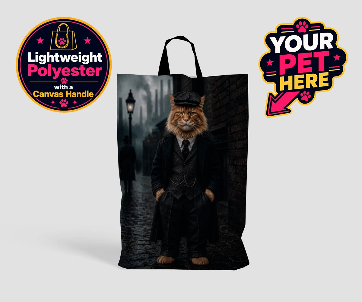 Personalised Vintage Gangster cat shopping bags featuring step into a world of vintage charm with our Vintage Gangster cat portr