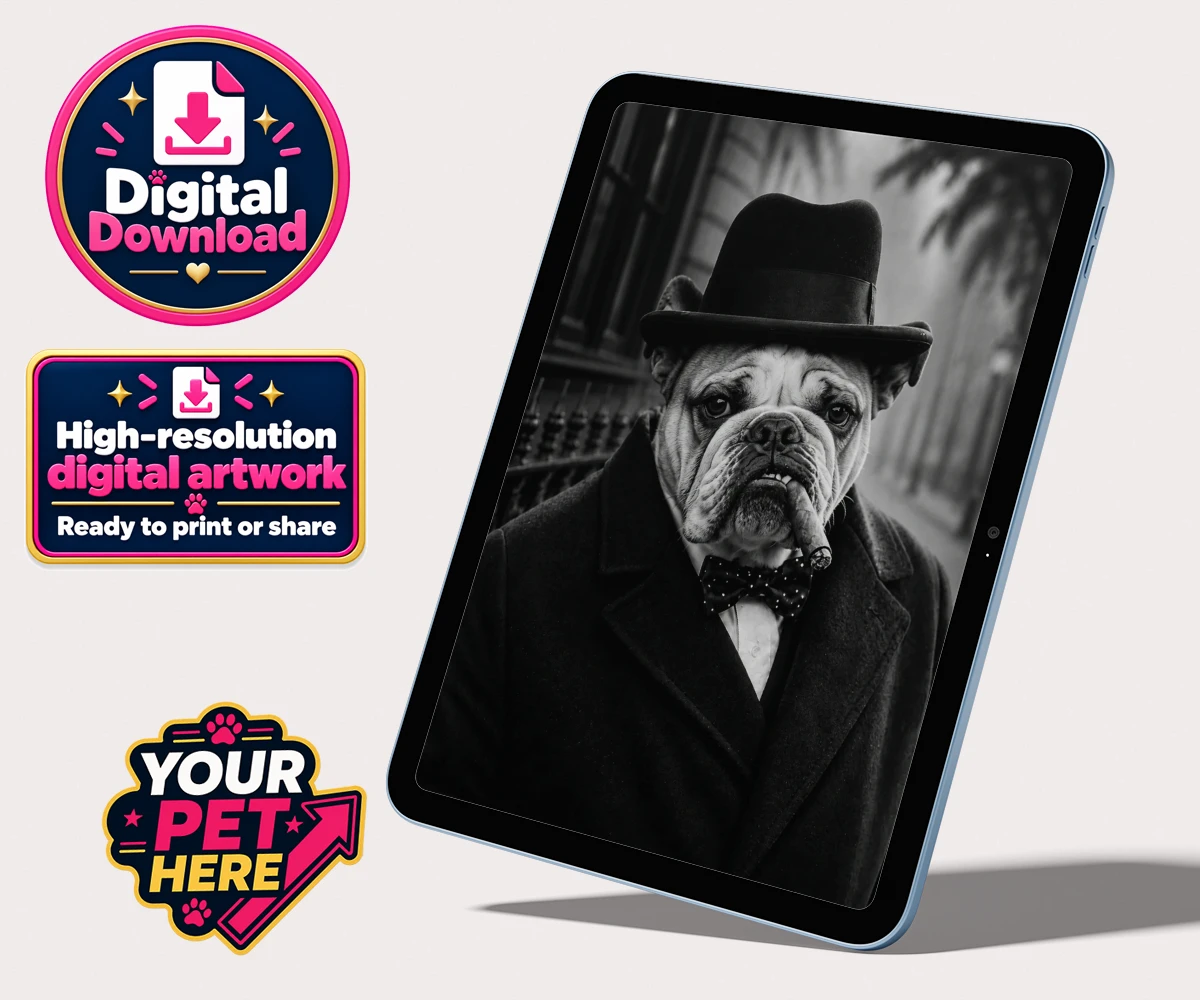Personalised The Victory Paw Minister dog personalised digital downloads featuring a dapper dog with a personality as charming as his vintage attire!