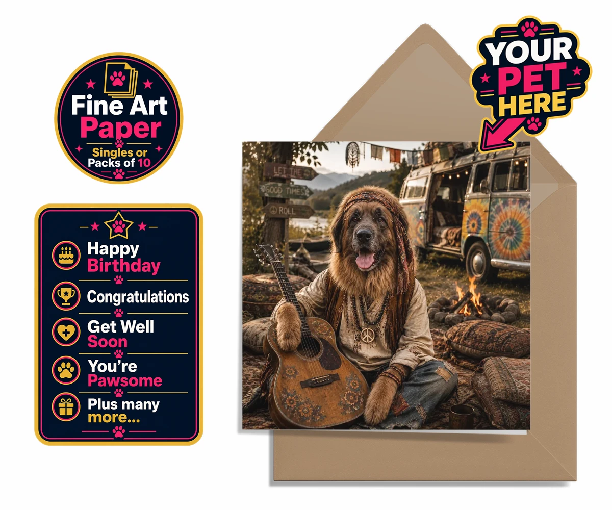 Personalised The Free-Spirit Paw dog premium greetings cards featuring a delightful celebration of individuality and charm that captures the