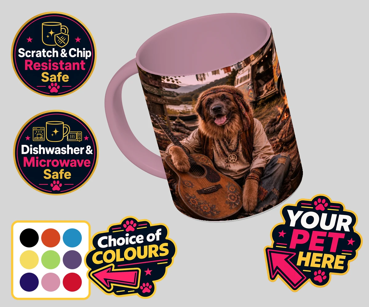 Personalised The Free-Spirit Paw dog coloured photo mugs featuring a delightful celebration of individuality and charm that captures the