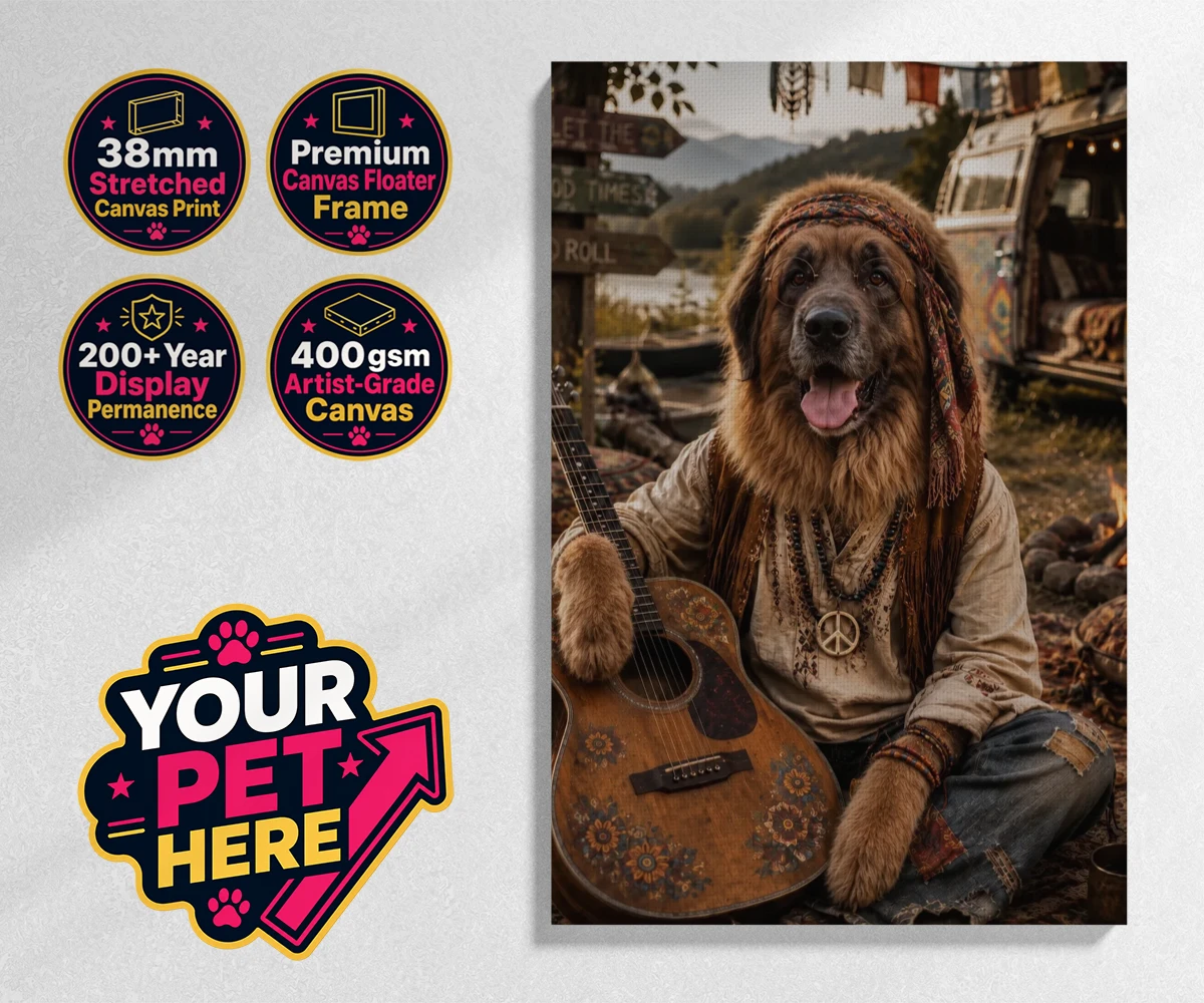 Personalised The Free-Spirit Paw dog stretched canvas print featuring a delightful celebration of individuality and charm that captures the