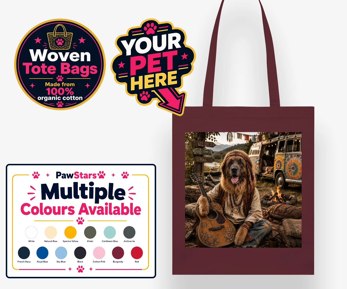 Personalised The Free-Spirit Paw dog woven tote bags featuring a delightful celebration of individuality and charm that captures the