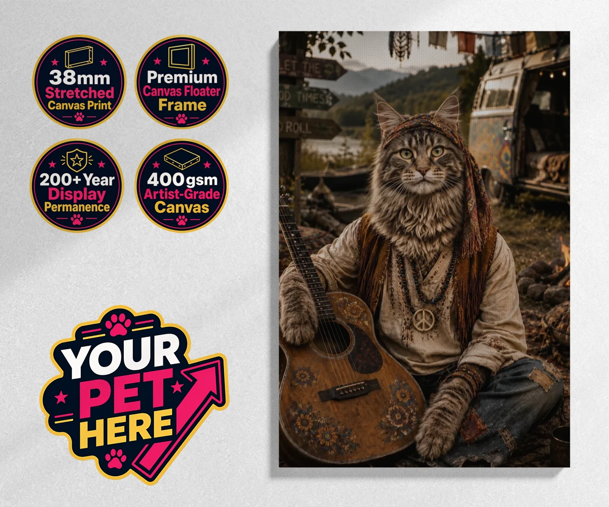 Personalised The Free-Spirit Paw cat stretched canvas print featuring unleash the enchantment of The Free-Spirit Paw, where your beloved fel