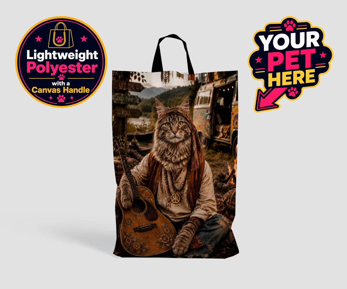 Personalised The Free-Spirit Paw cat shopping bags featuring unleash the enchantment of The Free-Spirit Paw, where your beloved fel