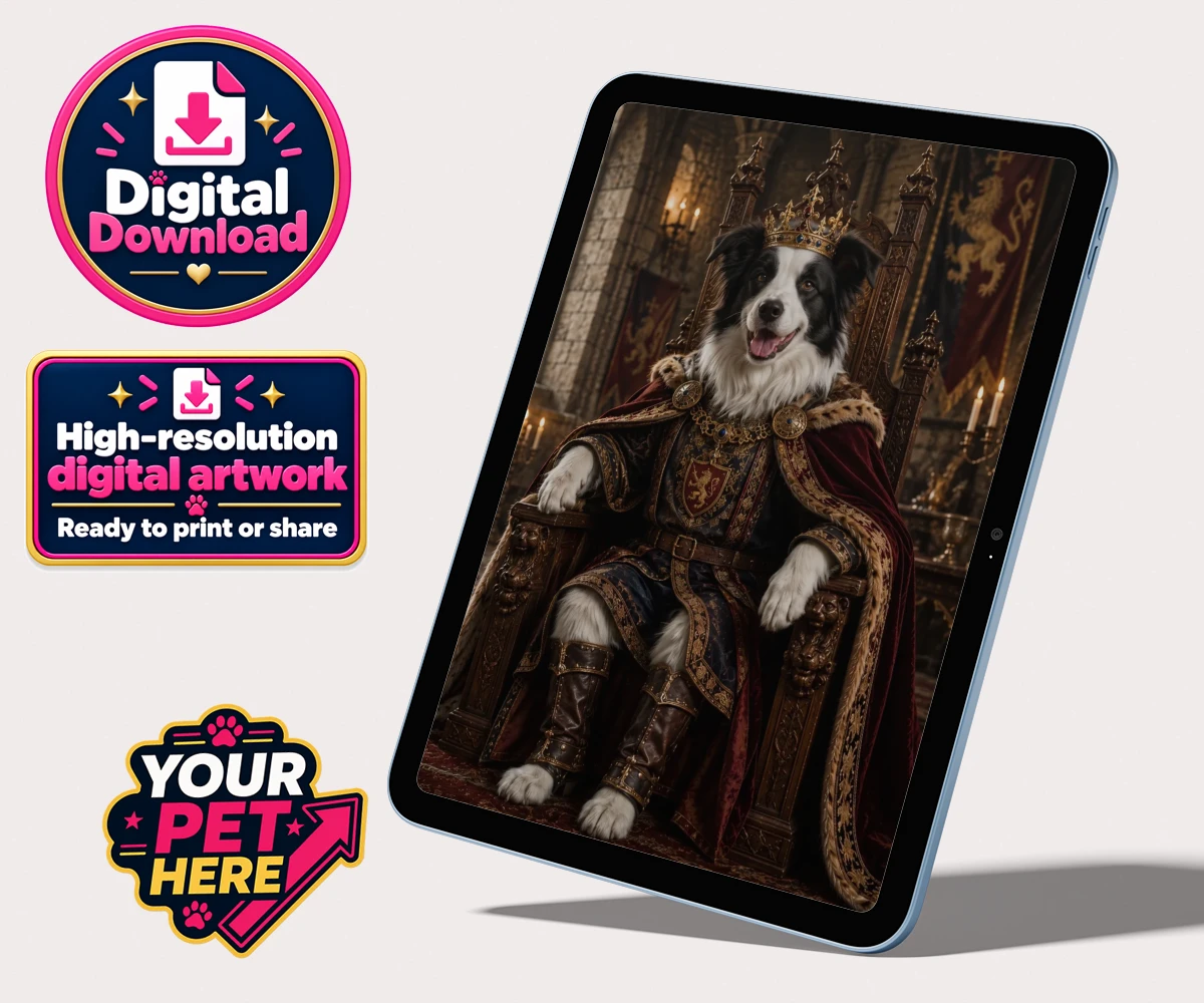 Personalised The Medieval Paw King dog personalised digital downloads featuring step into a realm of timeless grandeur with our delightful Medieval Pa