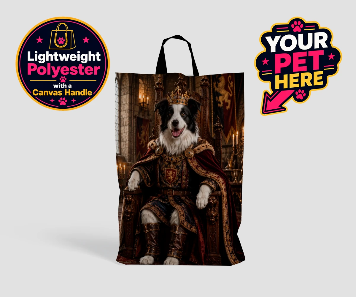 Personalised The Medieval Paw King dog shopping bags featuring step into a realm of timeless grandeur with our delightful Medieval Pa