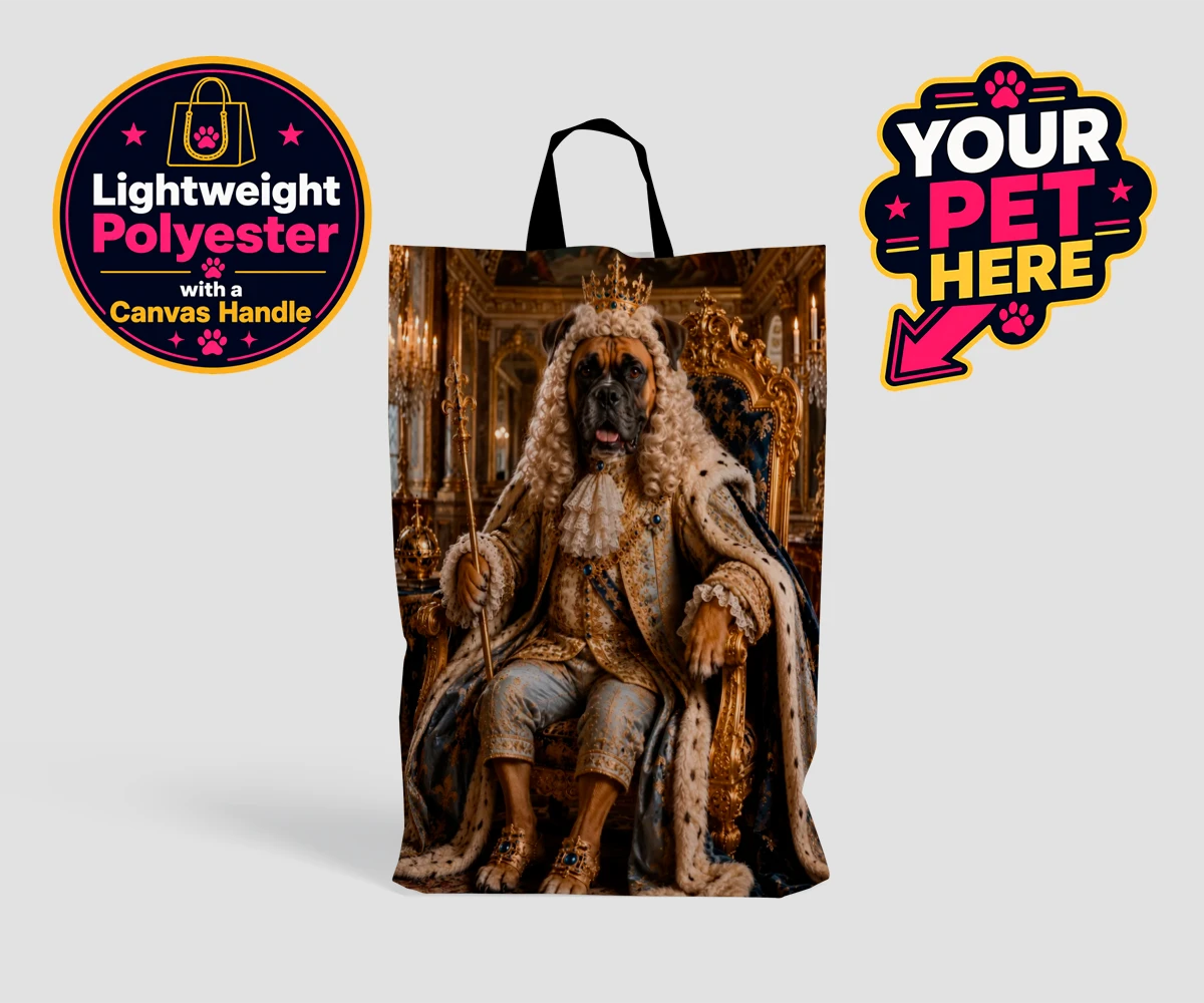 Personalised The Rococo Paw King dog shopping bags featuring step into a world of whimsy and charm with "The Rococo Paw King," a de