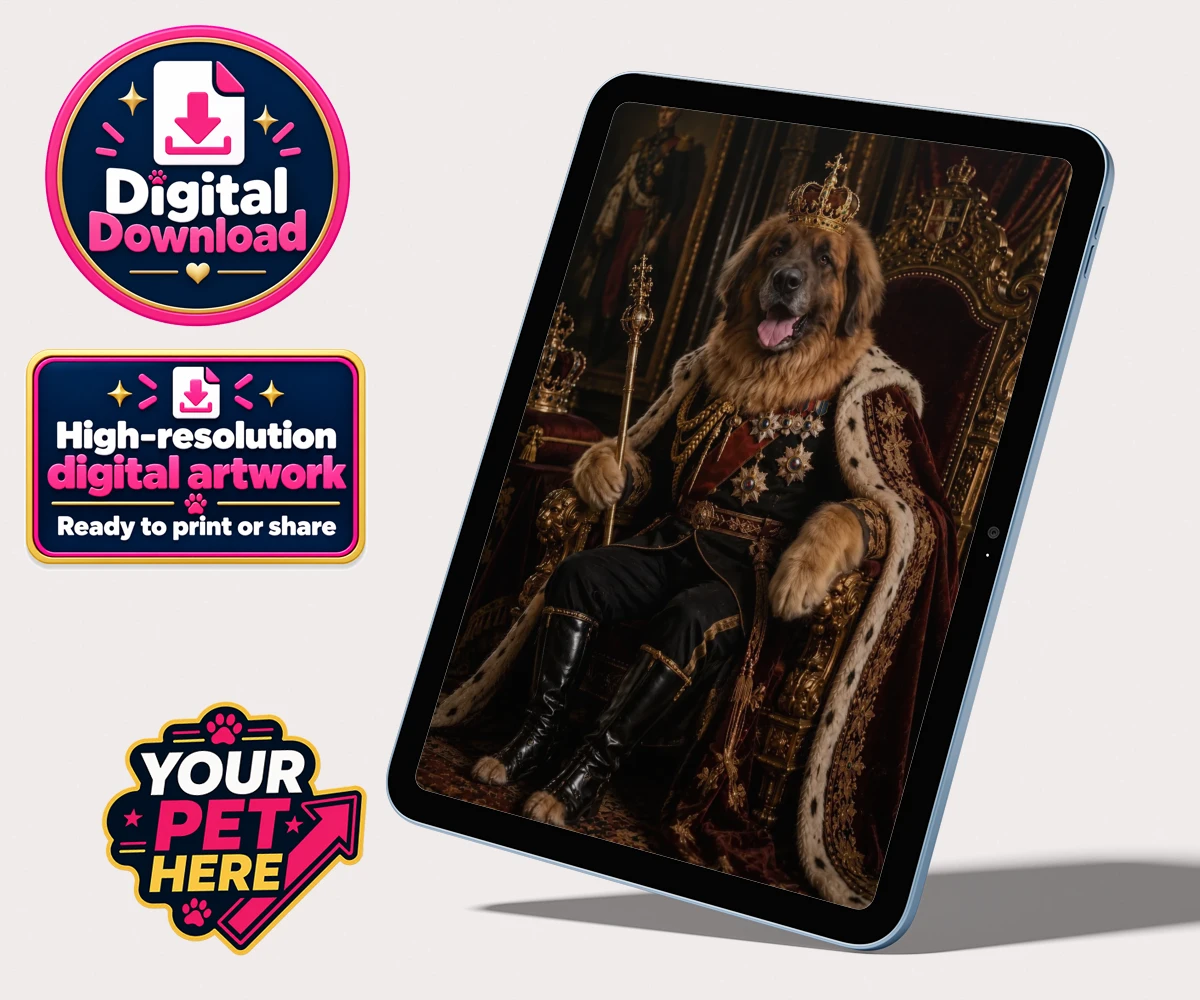 Personalised The Imperial Paw King dog personalised digital downloads featuring transport yourself to a grand, historical era with The Imperial Paw Ki